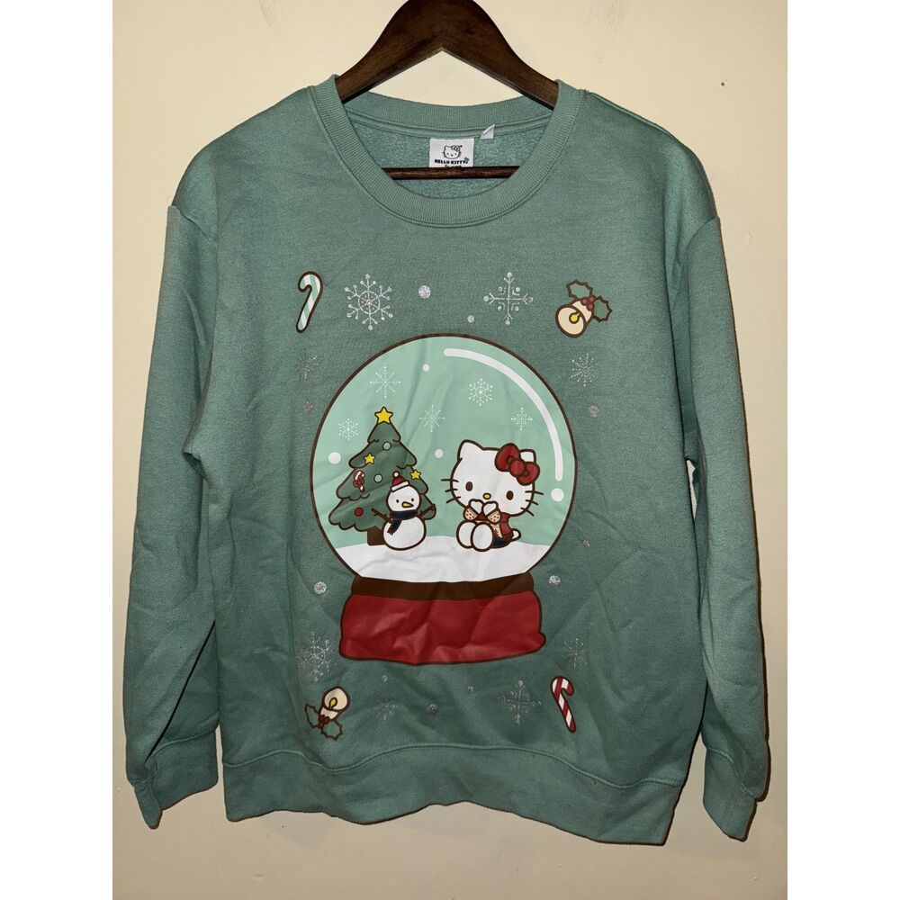 Sanrio Hello Kitty Christmas Snowglobe Sweatshirt Sage Green Pullover Large